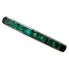 Retro Platinum Engraved Emerald Full Eternity Band Ring 