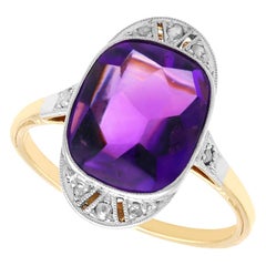 Antique 3.88 Carat Amethyst and Diamond 14k Yellow Gold and Platinum Dress Ring