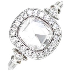 GIA 1.00ct Rose-Cut Diamond Engagement Ring, H Color, Vs1 Clarity, Diamond Halo