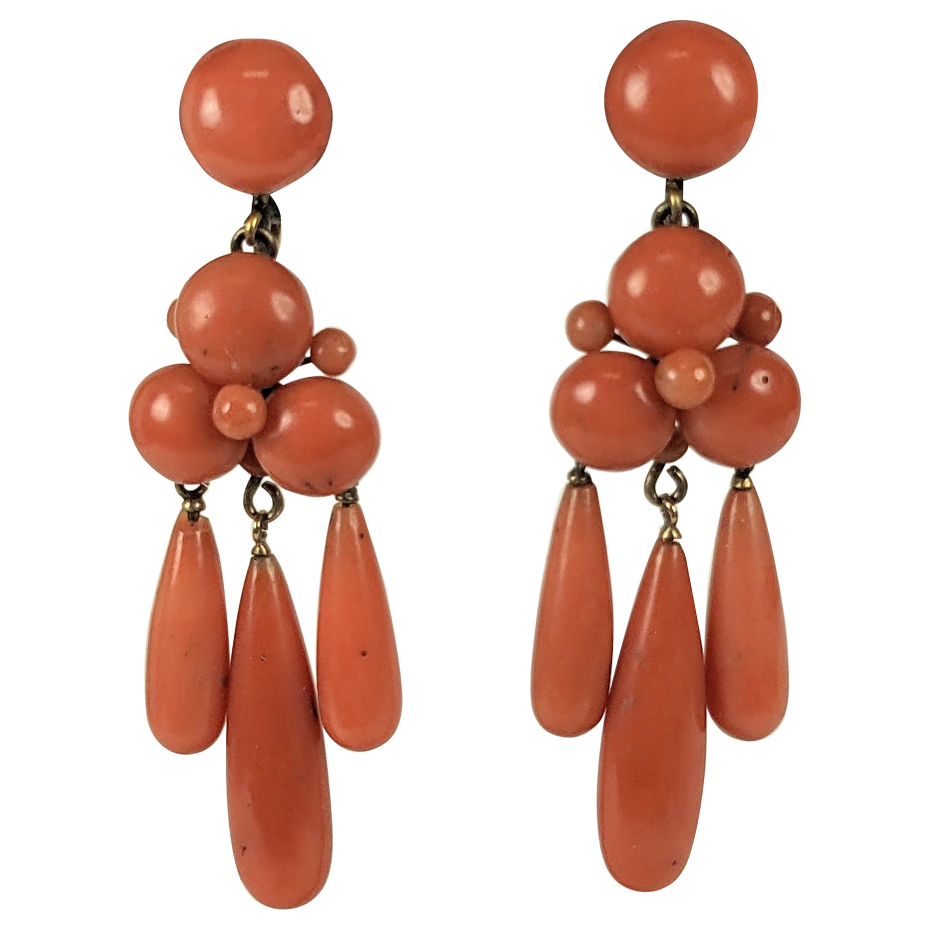 Victorian Hand Carved Angel Skin Coral Earring and Pendant Set at 1stDibs