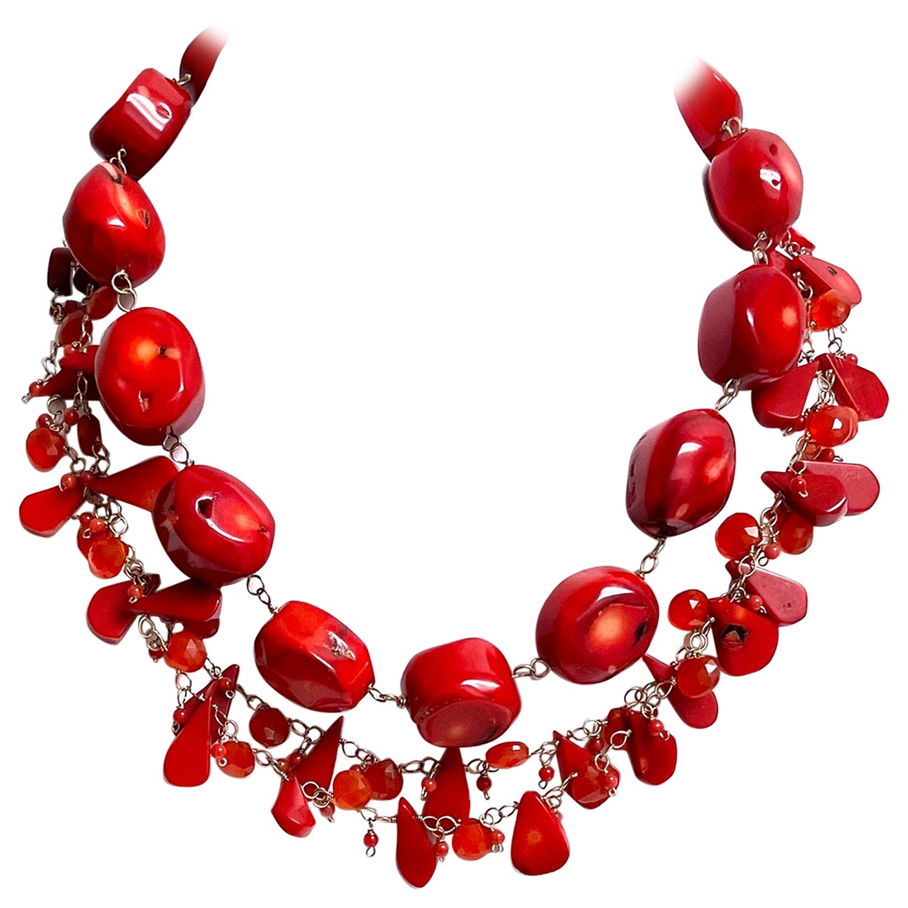 Coral with Carnelian Multi-Strand Paradizia Necklace