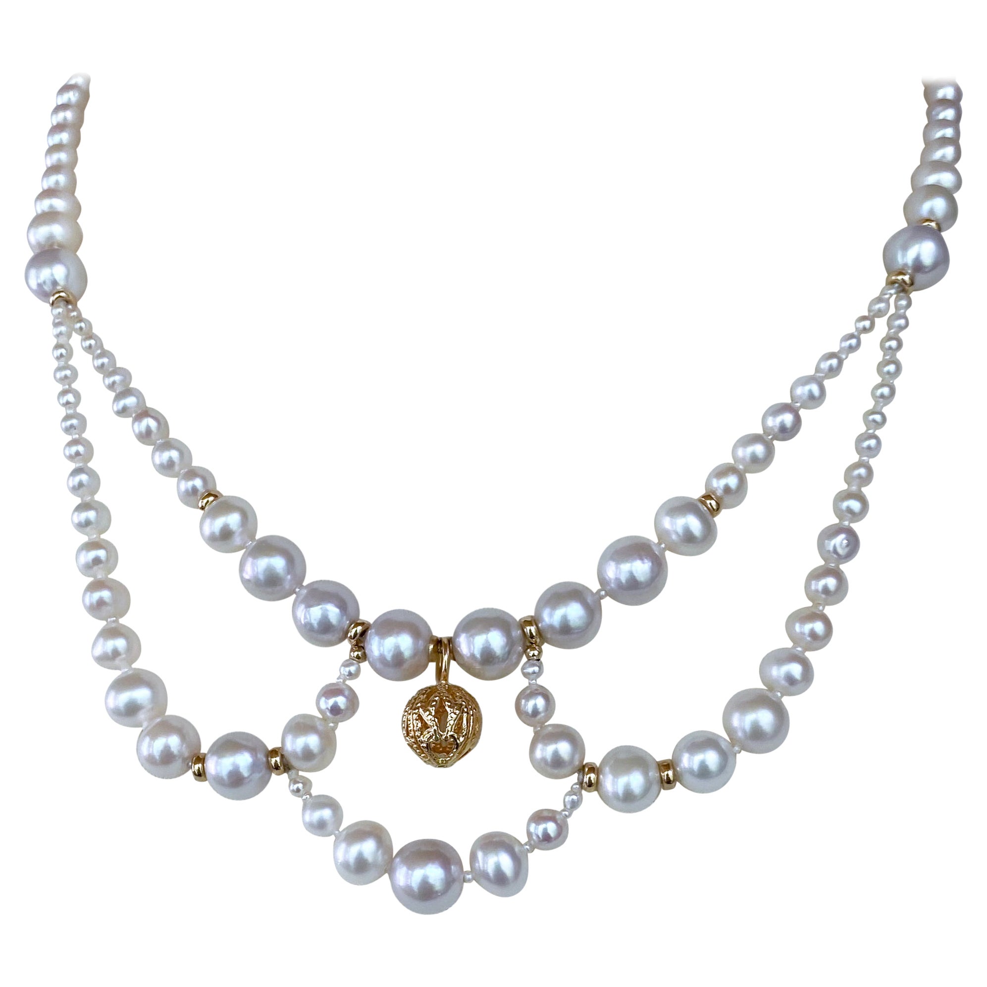 Marina J., Drapierte viktorianisch inspirierte Perlen- und massive 14k Gelbgold-Halskette
