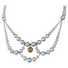 Marina J. Draped Victorian Inspired Pearl & Solid 14k Yellow Gold Necklace