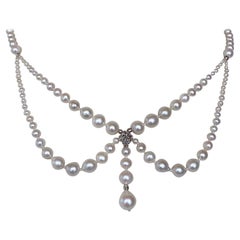 Marina J. Victorian Inspired Draped Pearl and Silver Rhodium PlatedNecklace