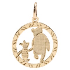 Vintage Winnie the Pooh and Piglet Charm, 14k Yellow Gold, Small Gold 