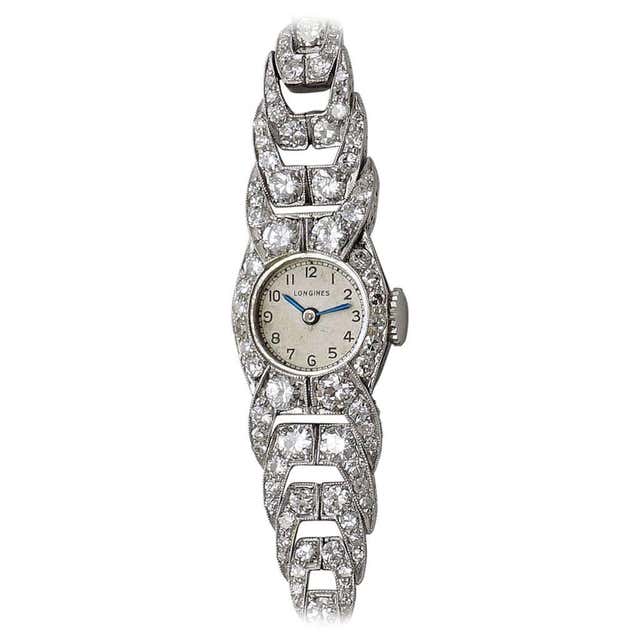 Longines Ladies Platinum Diamond Wristwatch at 1stDibs