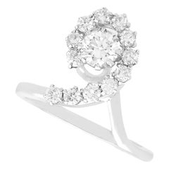 Vintage 1940s Diamond and 18k White Gold Cocktail Ring