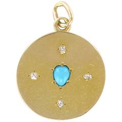 19th Century French Turquoise Diamond Gold Fleur de Lys Medallion