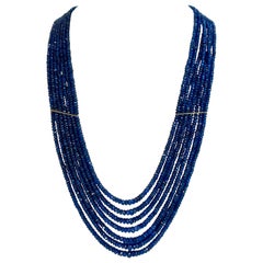 560 Carat Natural Sapphire Bead Seven Strand Necklace 14k Gold with Spacer