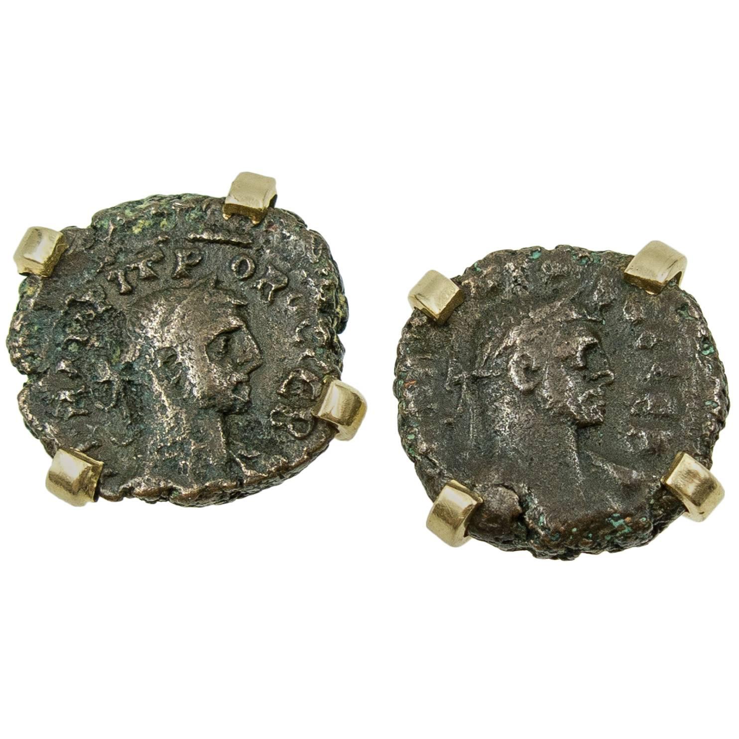   Elegant Ancient Coin and Gold Cufflinks
