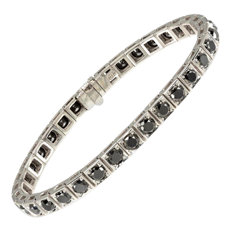 18k White Gold Men's Black Diamond Bracelet, by Gloria Bass For Sale at