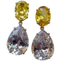 Michael Kneebone Golden Zircon Platinum Topaz Two-Color Gold Drop Earrings