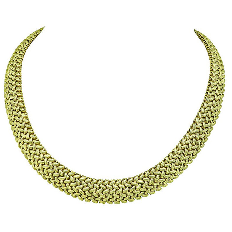 14k Yellow Gold Weave Necklace For Sale