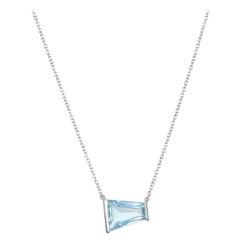 Faye Kim 18 Karat White Gold Tapered Aquamarine Baguette Pendant