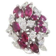 Vintage Ruby & Diamond Cocktail Ring Crafted in Platinum