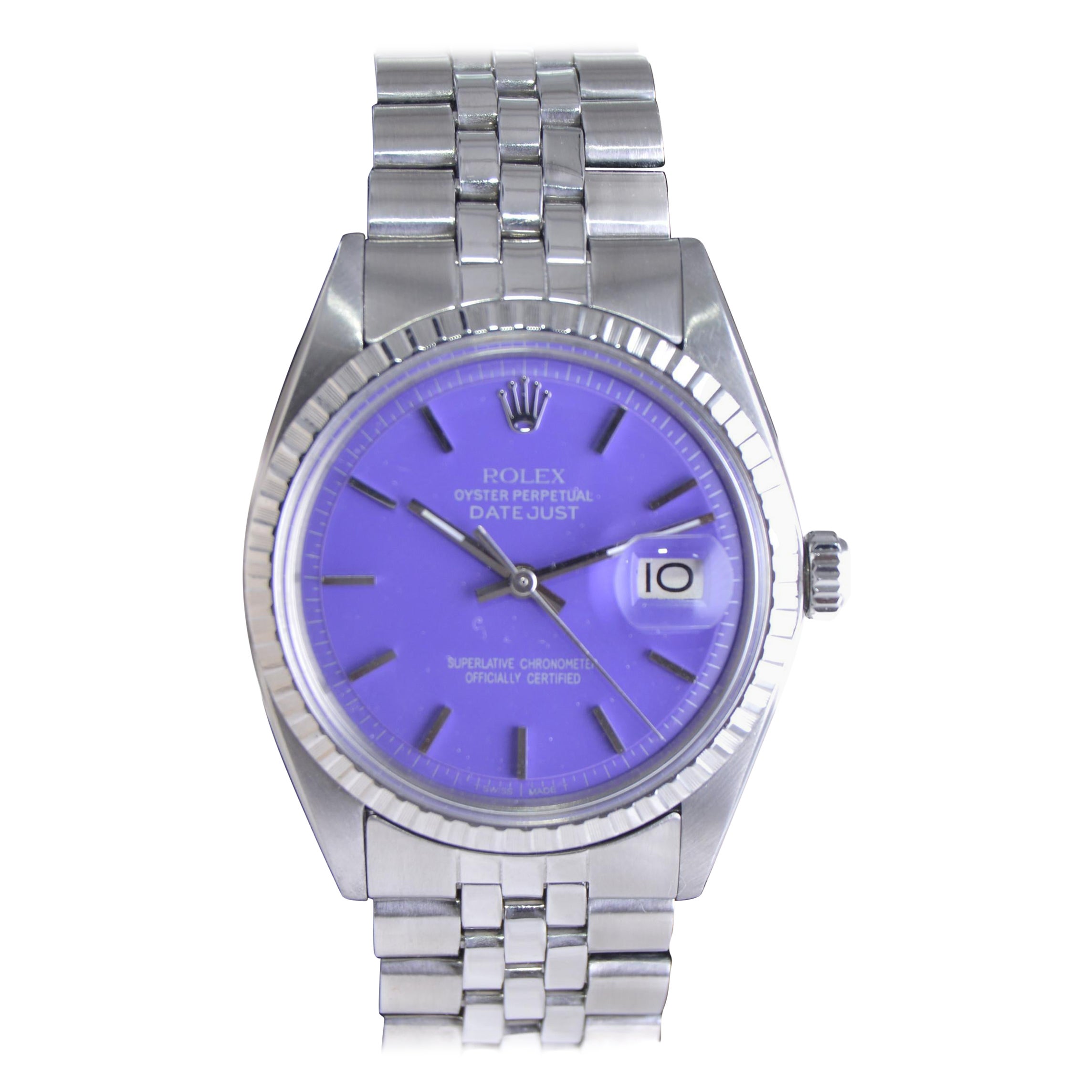 Rolex Steel Datejust with Custom Finished Purple Dial 1960s For Sale