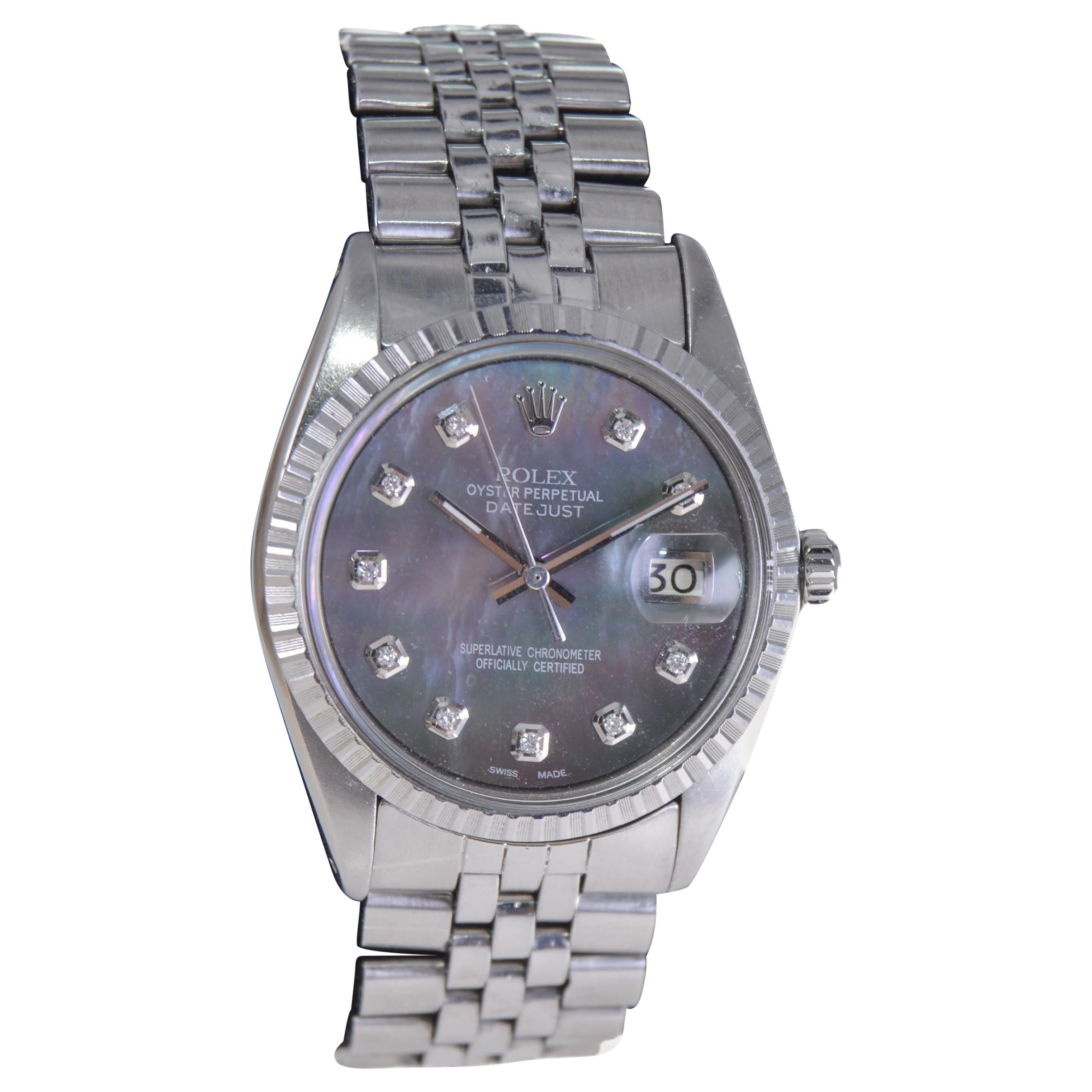Rolex Steel Datejust with Custom Finished Mother of Pearl Dial, 1960s For Sale
