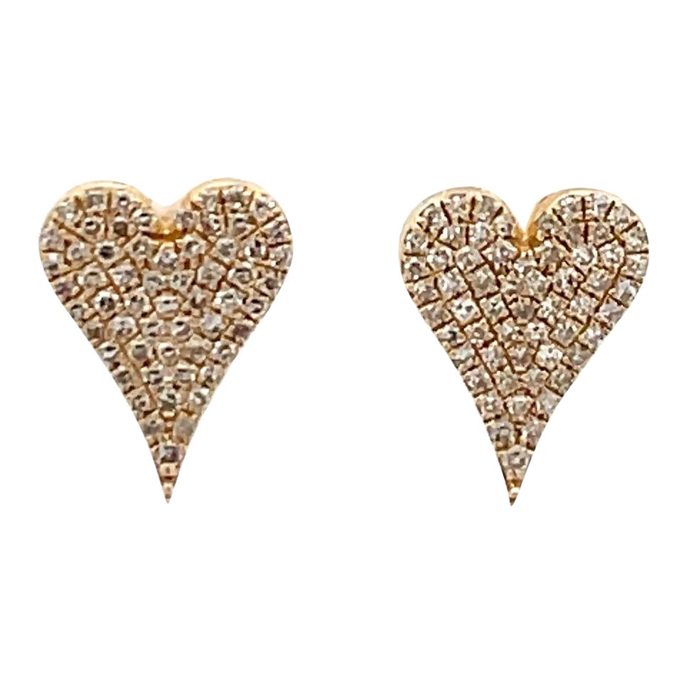 Diamond Heart Stud Earrings 0.26 Carats 14 Karat Yellow Gold