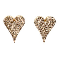 Diamond Heart Stud Earrings 0.26 Carats 14 Karat Yellow Gold