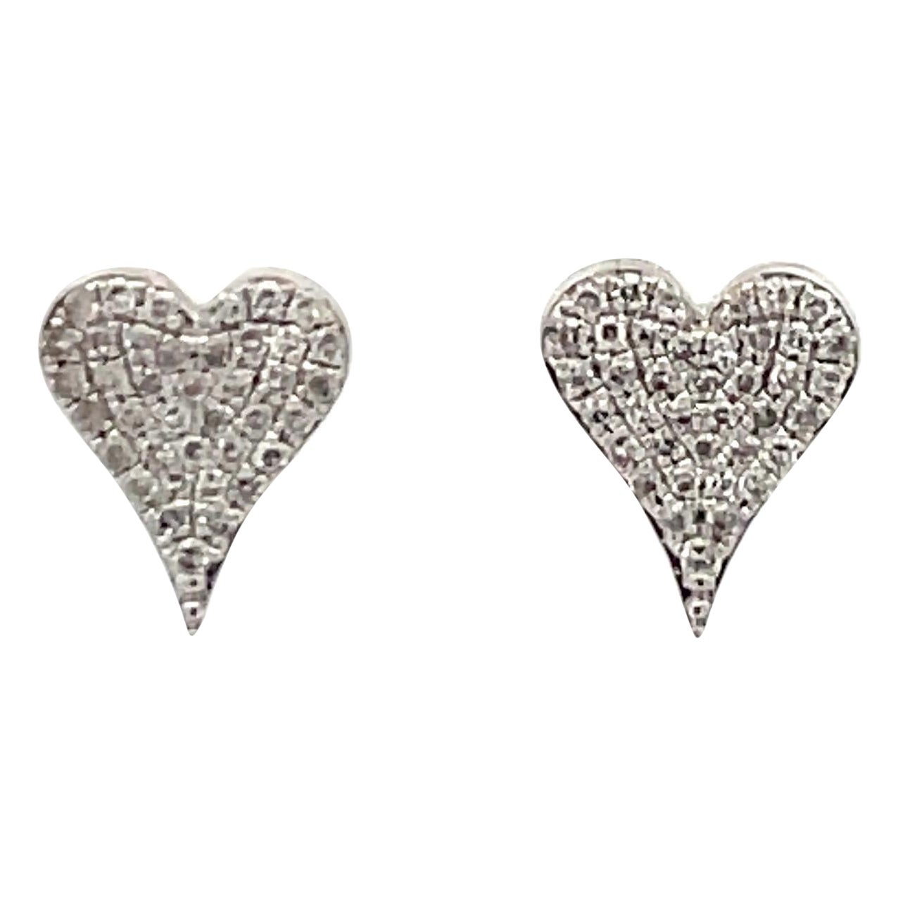 Diamond Heart Stud Earrings 0.20 Carats 14 Karat White Gold For Sale