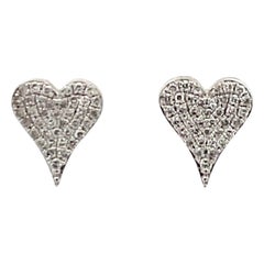 Used Diamond Heart Stud Earrings 0.20 Carats 14 Karat White Gold