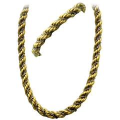 Mid Century Gold Twisted Rope Necklace and Bracelet