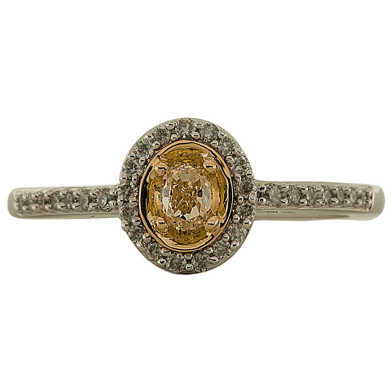 .38 Carats Fancy Yellow Diamond Two Color Gold Ring For Sale