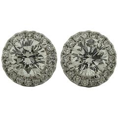 2.01 Carats Diamonds Pave Halo Gold Stud Earrings 7