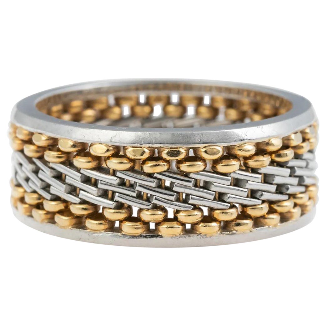 Platinum 18k Gold Two Tone Designer Basket Weave Ring Very Special Large Sz 13 For Sale