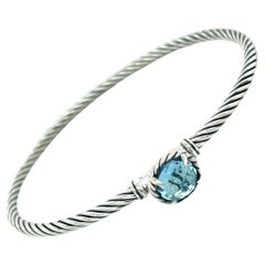 David Yurman Bracelet Chantelaine en argent avec petite topaze, ancienne propriété, taille M