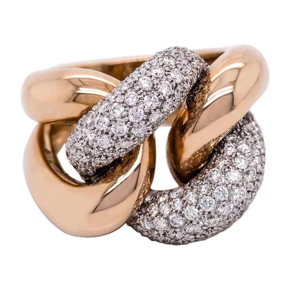 21st Century 18-Karat Rose Gold 2.42-Carat G VS Diamond Curb Link Cocktail Ring For Sale
