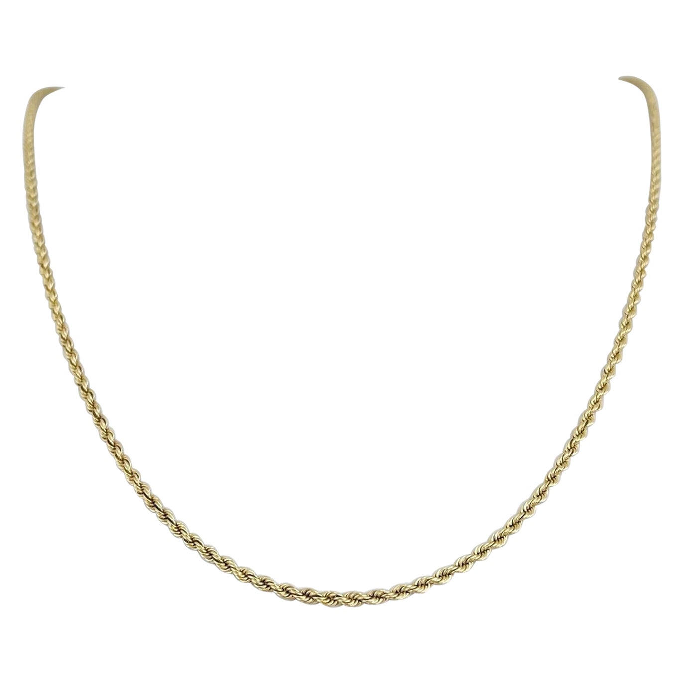14 Karat Yellow Gold Solid Rope Chain Necklace For Sale