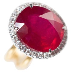 Certified 9 Carat Red Ruby and Diamond Ring, 14k Yellow Gold