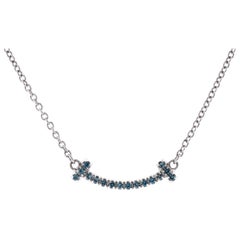 Tiffany & Co. T Smile Pendant Necklace 18k White Gold with Blue Topaz Mini