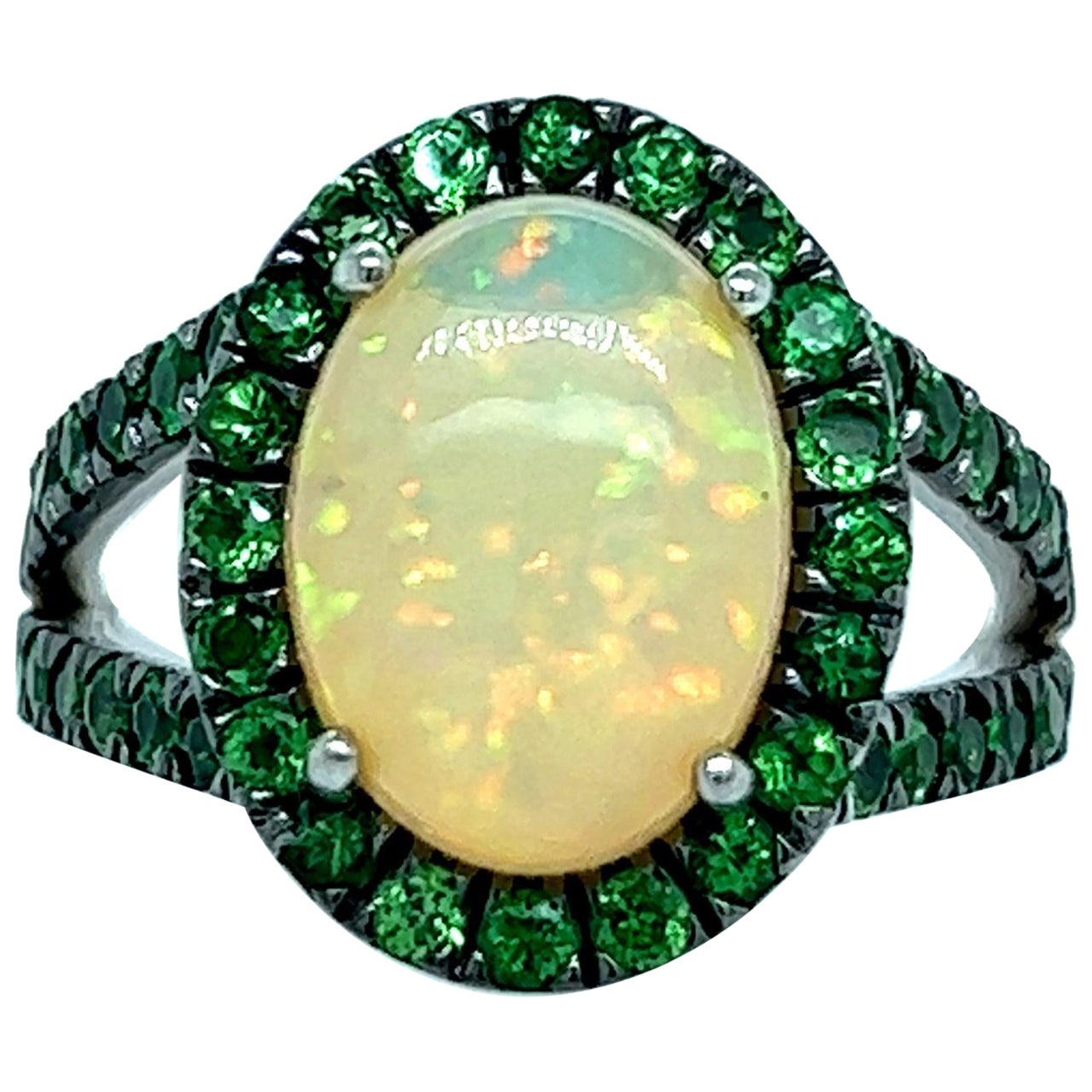 Natural Opal Tsavorite Ring 14k Gold 5.66 TCW Certified For Sale