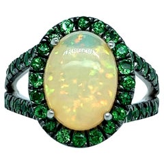 Natural Opal Tsavorite Ring 14k Gold 5.66 TCW Certified