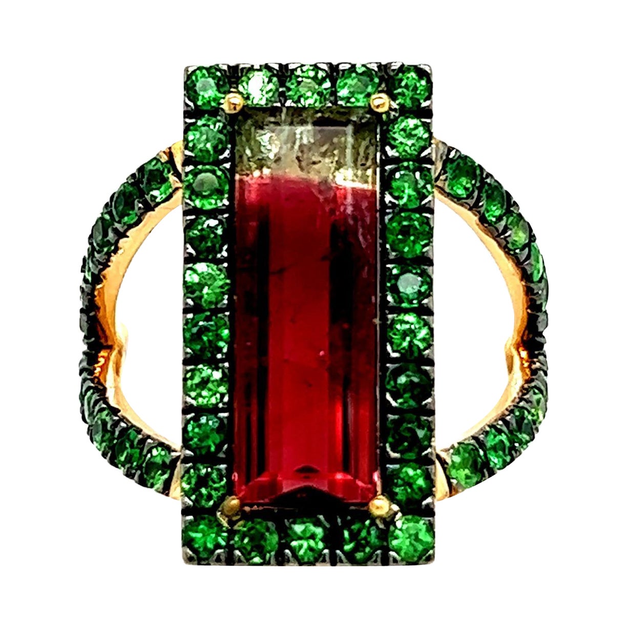 Natural Watermelon Tourmaline Tsavorite Ring 7 14k YG 4.7 TCW Certified