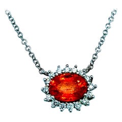 Natural Sapphire Diamond Halo Pendant with Chain 14k Gold Certified
