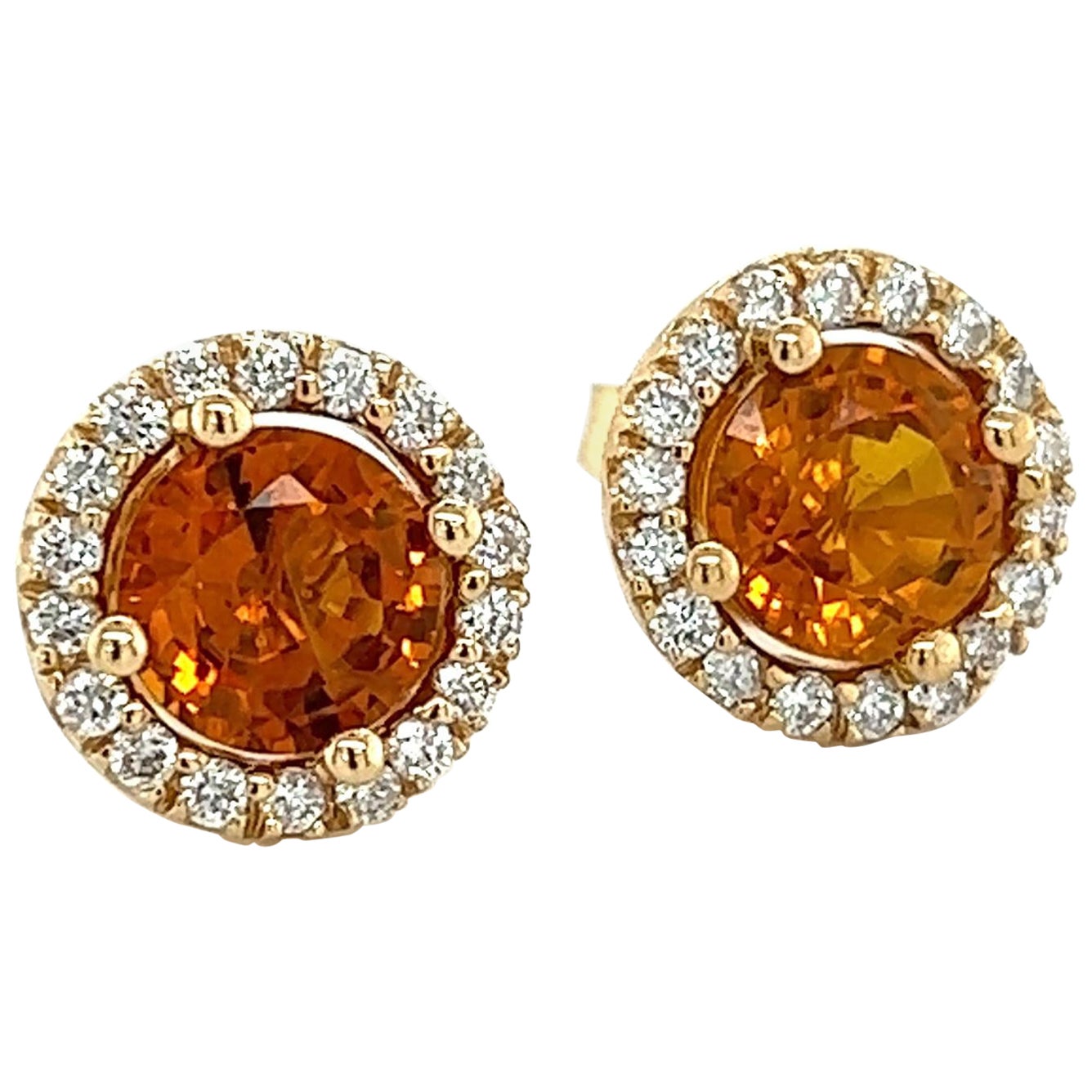 Natural Orange Sapphire Diamond Stud Earrings 14k WG 3.54 TCW Certified For Sale