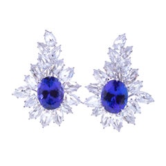 Selected Intense Blue Tanzanite Earrings White Gold with Diamonds, Matching Ring