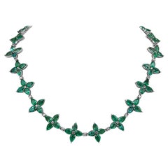 28.55cttw Pear Emeralds & 1.01 Carat Diamonds, 14k White Gold Necklace