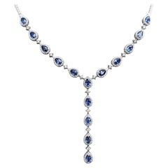 No Reserve, 7.47ct Blue Sapphires & 1.55cttw Diamonds, 14k White Gold Necklace