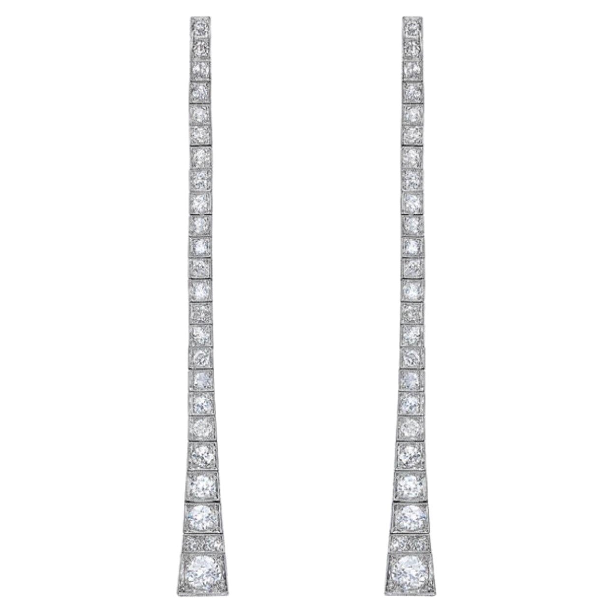 3 Carat Old European Diamond Deco Platinum Dangle Drop Earrings
