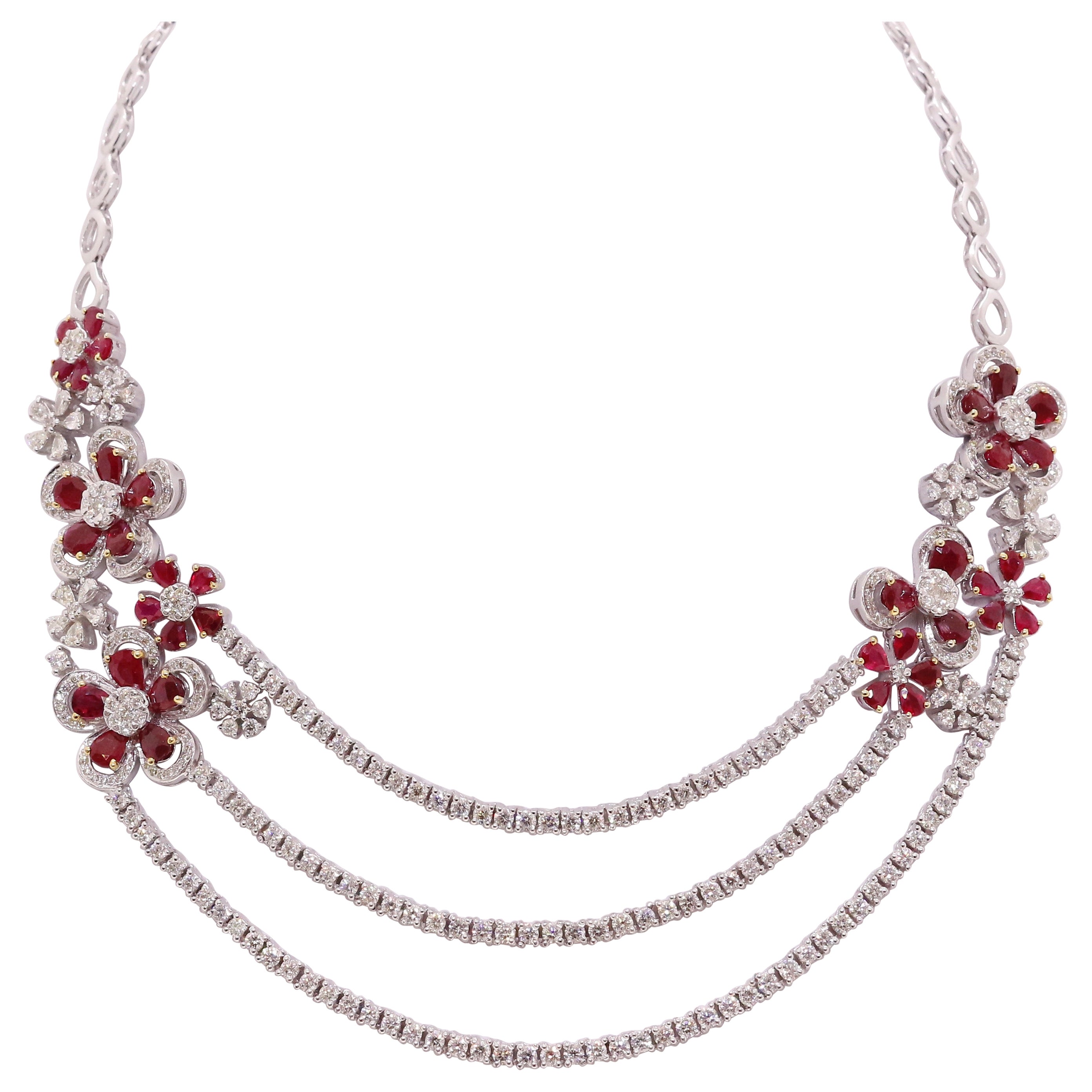 Diamond Ruby Necklace For Sale