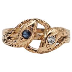 Victorian Sapphire Diamond Intertwined Gold Snake Ring 