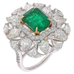 Natürlich  Zambianischer Smaragdring mit Diamant in 18 Karat Gold