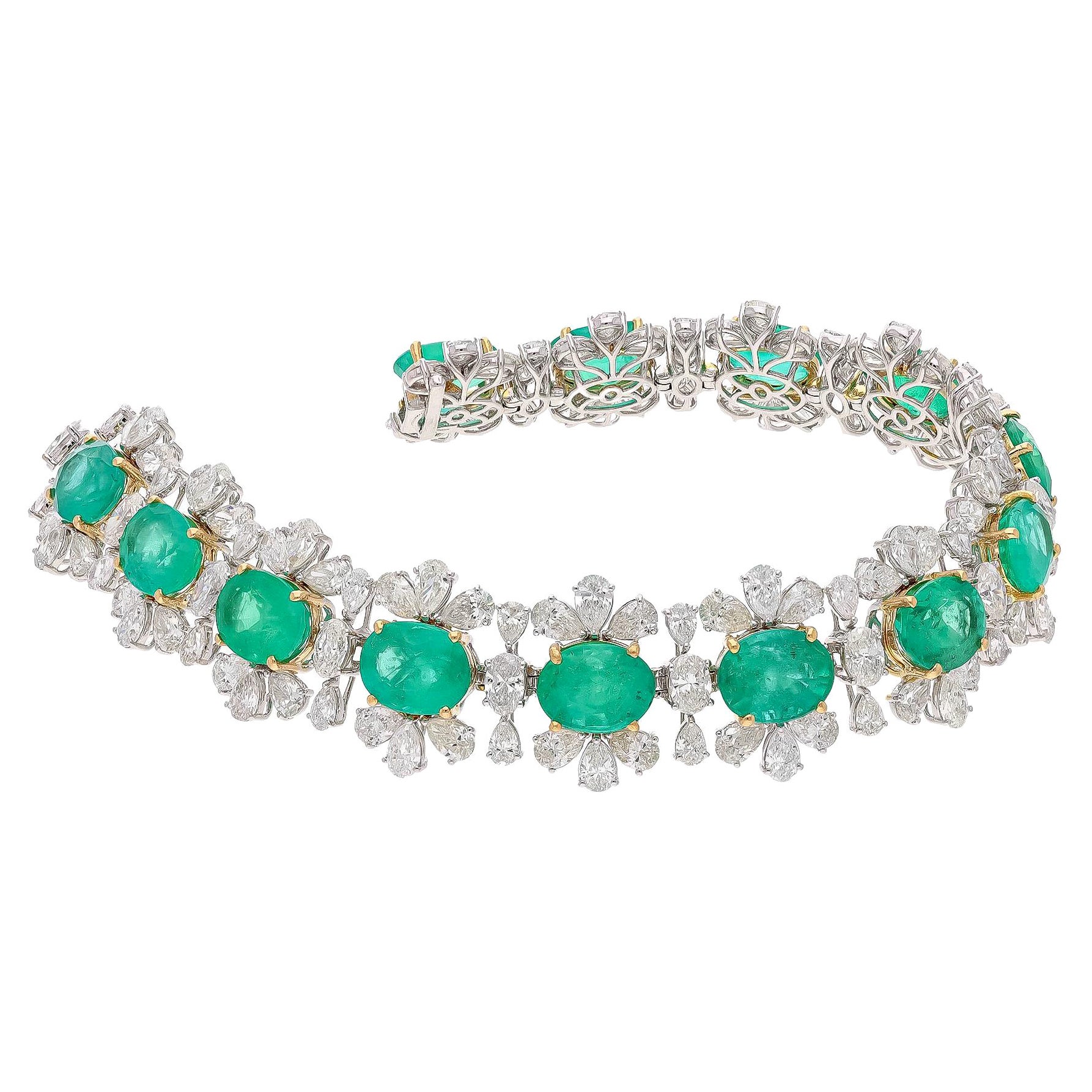 Natural Zambian Emerald Bracelet with Diamond and 18k Gold For Sale