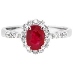 1.12 Carat Natural, Unheated Ruby and Diamond Halo Ring Set in Platinum