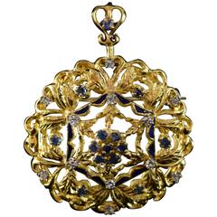 0.65 Carats Diamonds Enamel Sapphire Gold Pendant