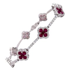 Ruby and Diamond Clover Bracelet Set in 14K Gold.